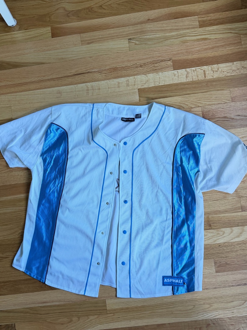 Asphalt White and Blue Short-Sleeve Baseball Jersey